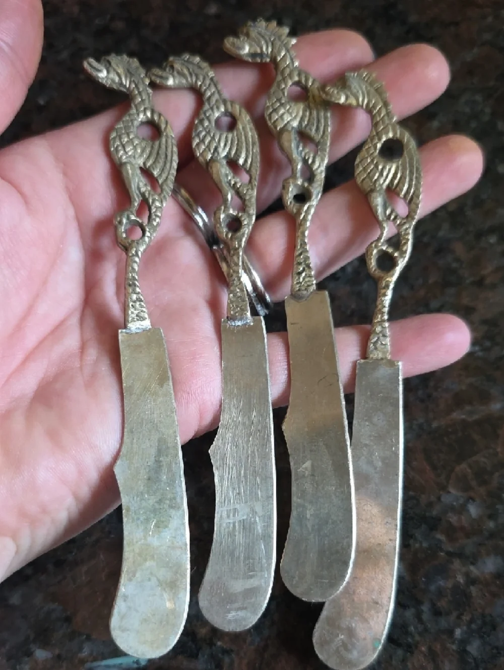 ITALY Vintage Dragon  Chees Knifs- Set of 4 - Silver Tone